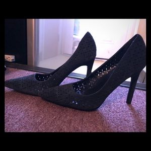 MNG Italy navy suede stilettos with hole pattern